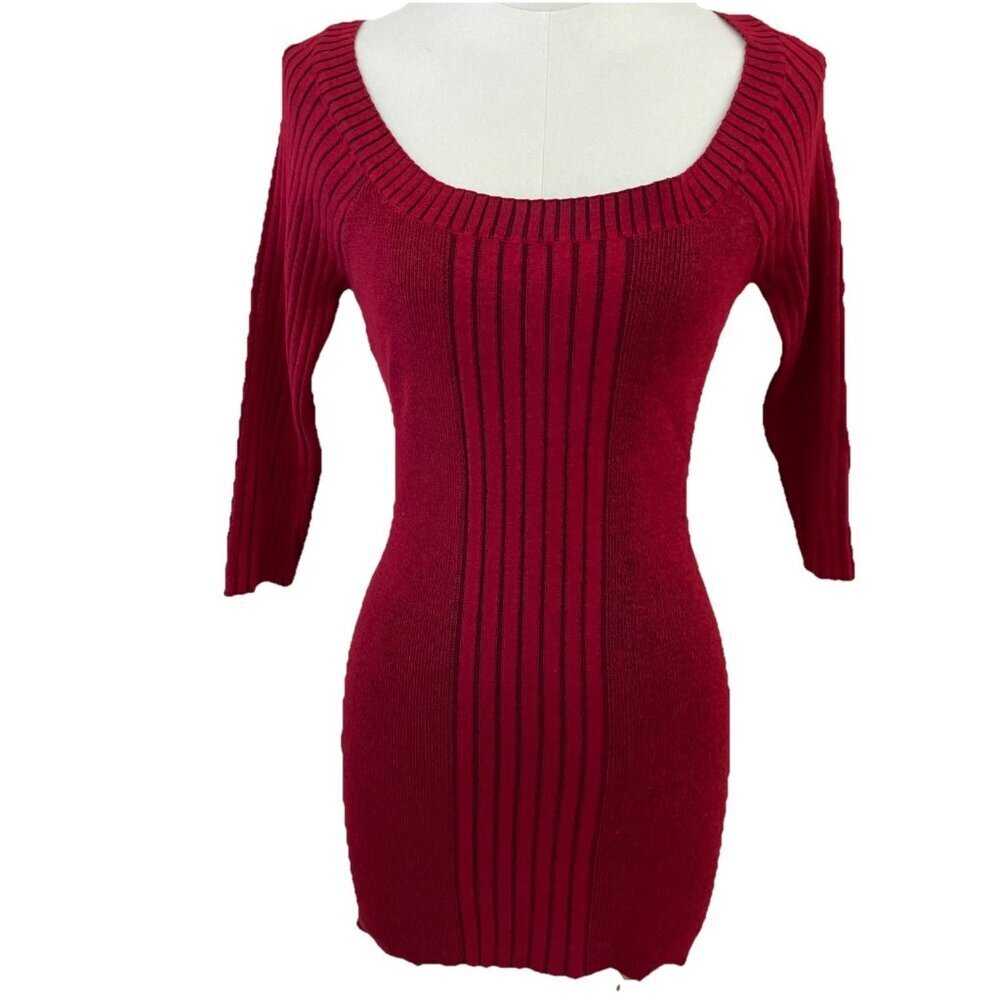 Vintage Y2K Bisou Bisou Fitted Sweater Size L Red Ribbed Vampire Whimsigoth NEW